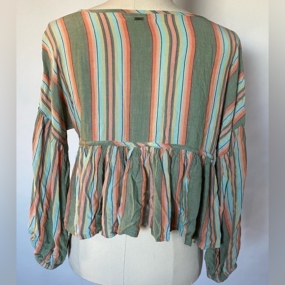 O'Neill Boho Striped Rosie Crop Top Long Sleeve Elastic Band Tie Front Medium - Picture 4 of 11